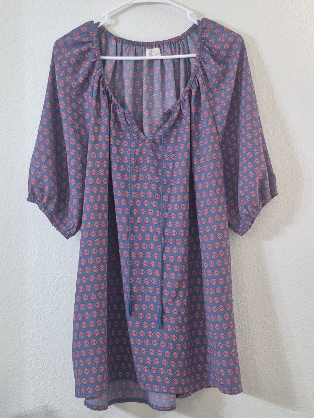 Blue Floral Puff-Sleeve Tunic Top